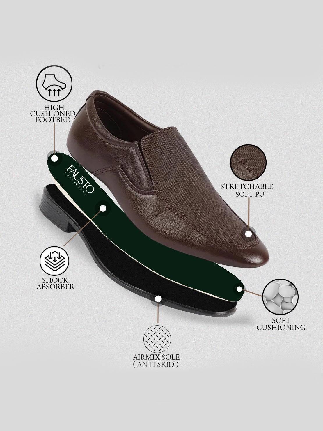 Men Brown Formal Office Meeting Textured Slip On Shoes Outlet Hiking Shoes