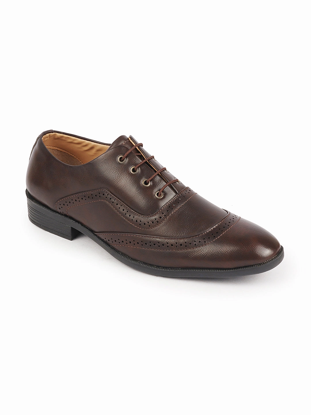 Men Brown Formal Office Round Toe Comfort Brogue Lace Up Shoes Hiking Shoes For Rocky Terrain