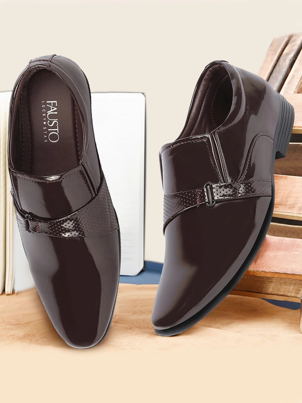 Men Brown Patent Leather Shine Buckle Strap Party Wedding Dress Tuxedo Slip On Shoes Altra Lone Peak All-wthr Mid 2 Hiking Boots