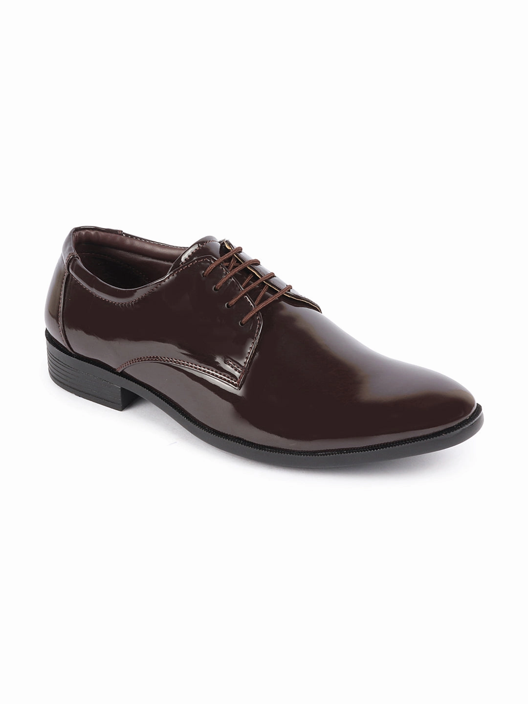 Men Brown Patent Leather Shine Party Wedding Pointed Toe Lace Up Derby Shoes Rating Hiking Shoes