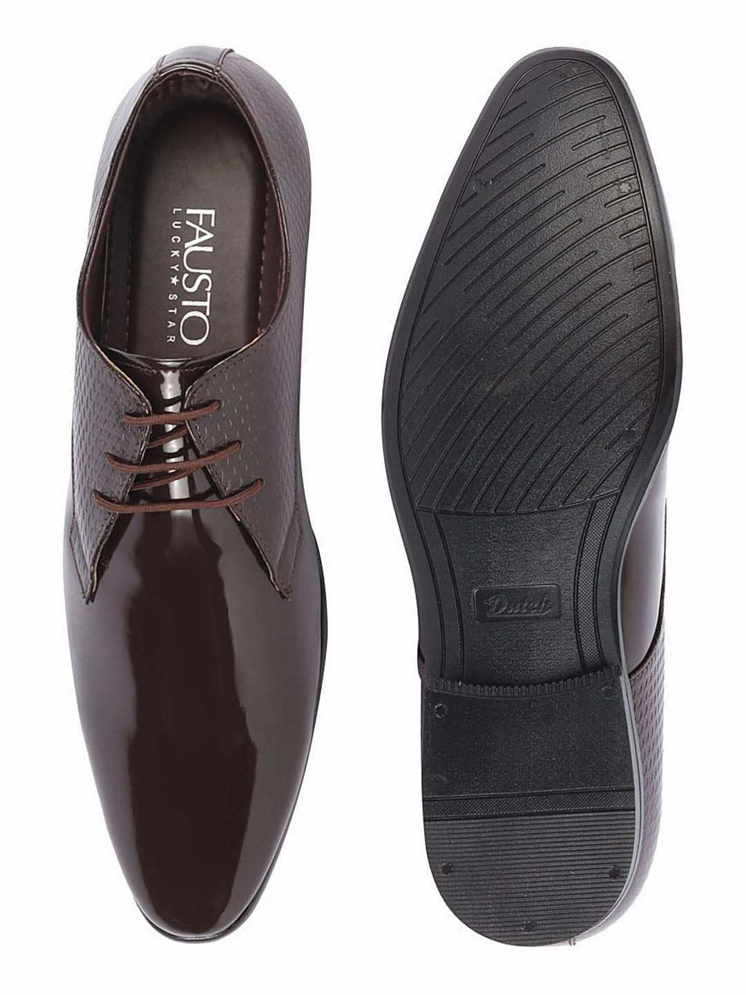 Tree Climbing Shoe Men Brown Patent Leather Shine Textured Print Pointed Toe Party Wedding Lace Up Derby Shoes