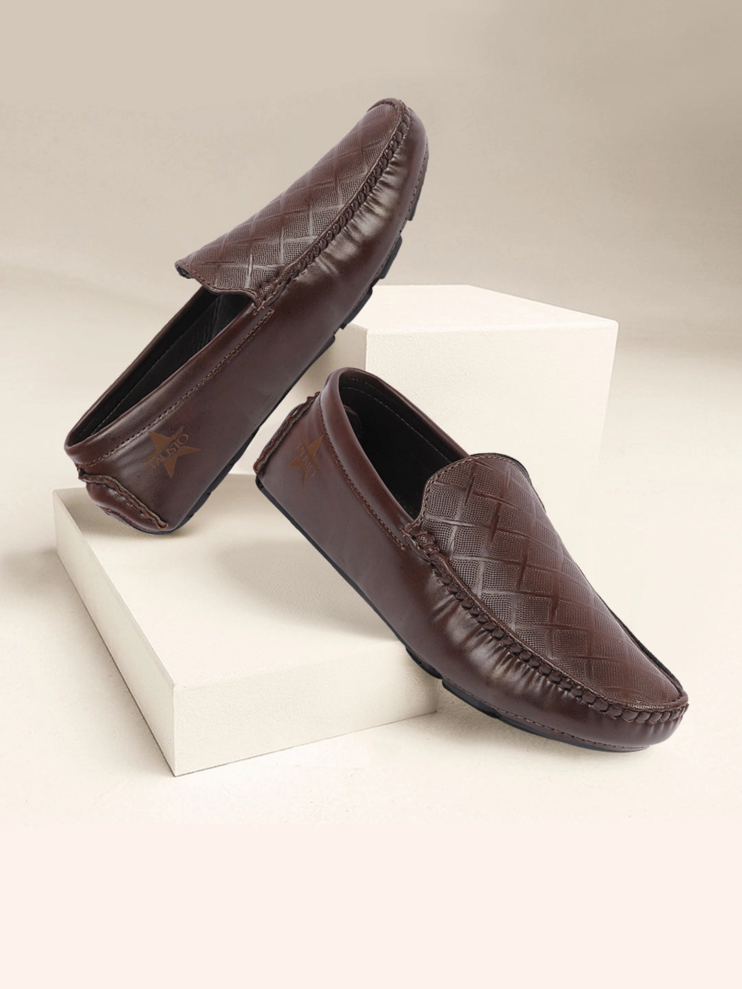 Men Brown Textured Design Casual Classic Slip On Driving Loafer and Moccasins Casual Shoes New Design