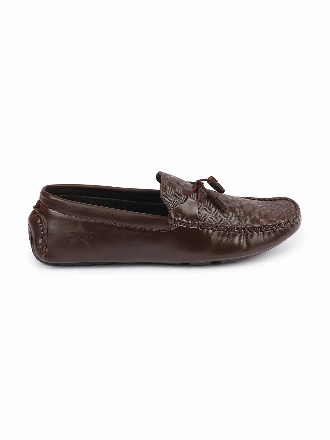 Men Brown Textured Design Casual Tassel Slip On Driving Loafer and Moccasins Shoes That Goes With Formal And Casual