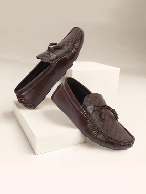 In Style Casual Shoes Men Brown Textured Design Casual Tassel Slip On Driving Loafer and Moccasins