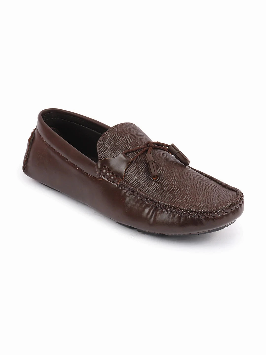 Men Brown Textured Design Casual Tassel Slip On Driving Loafer and Moccasins Casual Interview Shoes