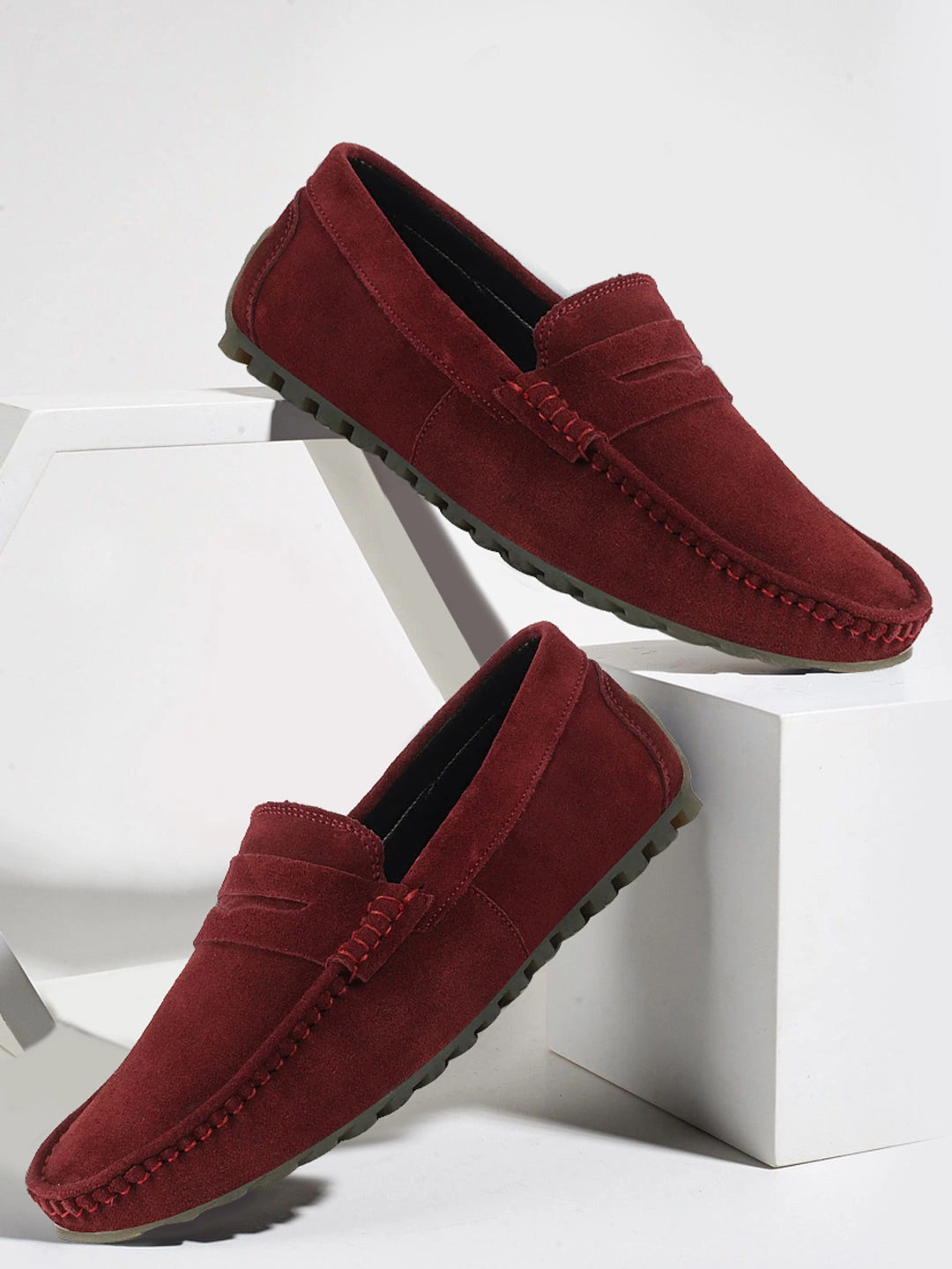 Casual Pumps Shoes Men Cherry Suede Leather Side Stitched Slip On Driving Loafers and Mocassin