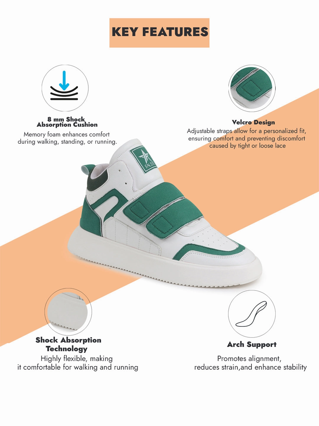 Tights And Sneakers Men Green Colorblocked High Top Velcro Adjustable Classic Sneakers|Memory Cushion Insole|Street Fashion Hi-Top Sneakers