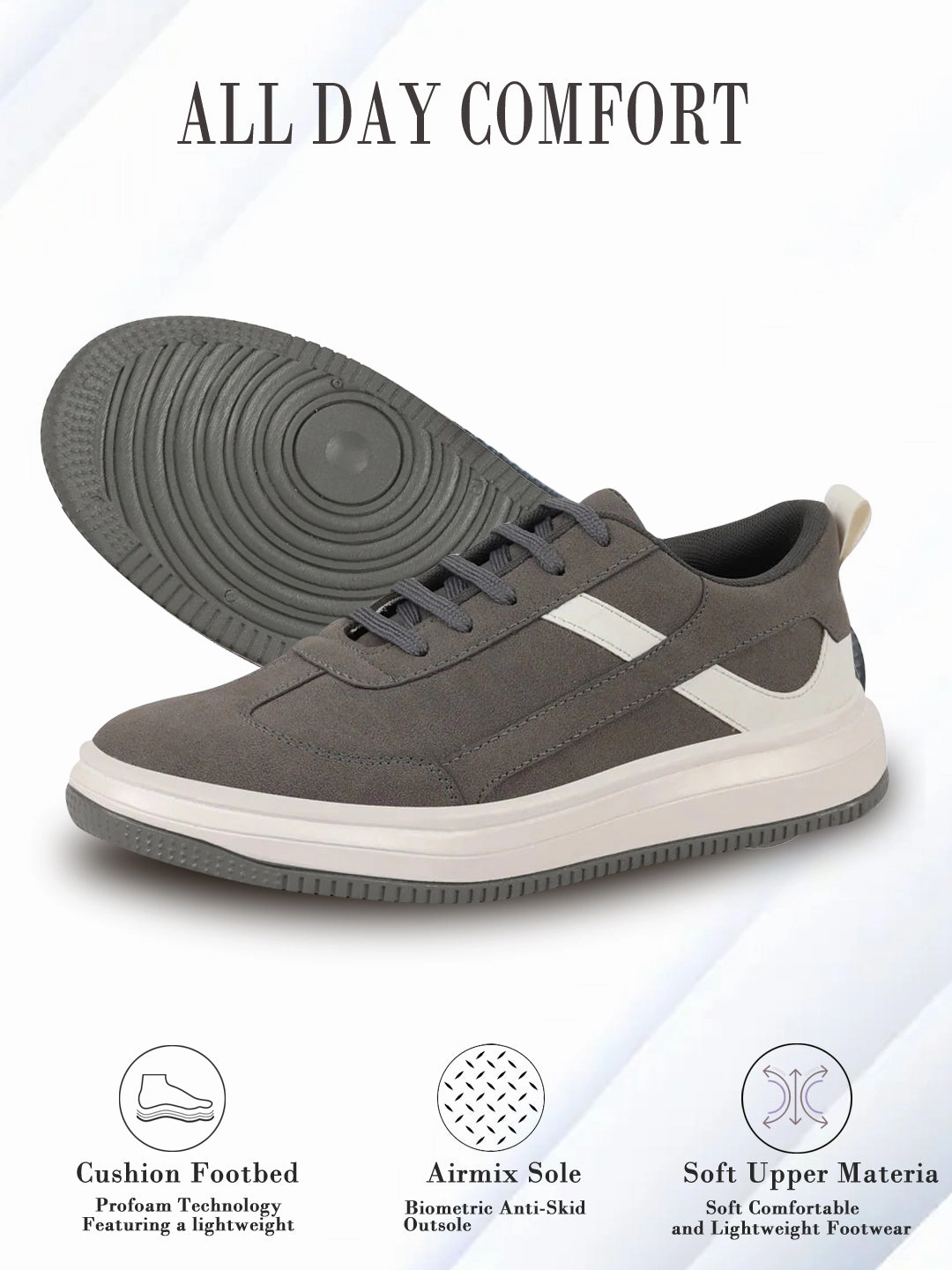 Men Grey Lace Up White Stripped Trendy All Day Comfortable Lightweight Sneakers Casual Shoes Mid Top Casual Shoes