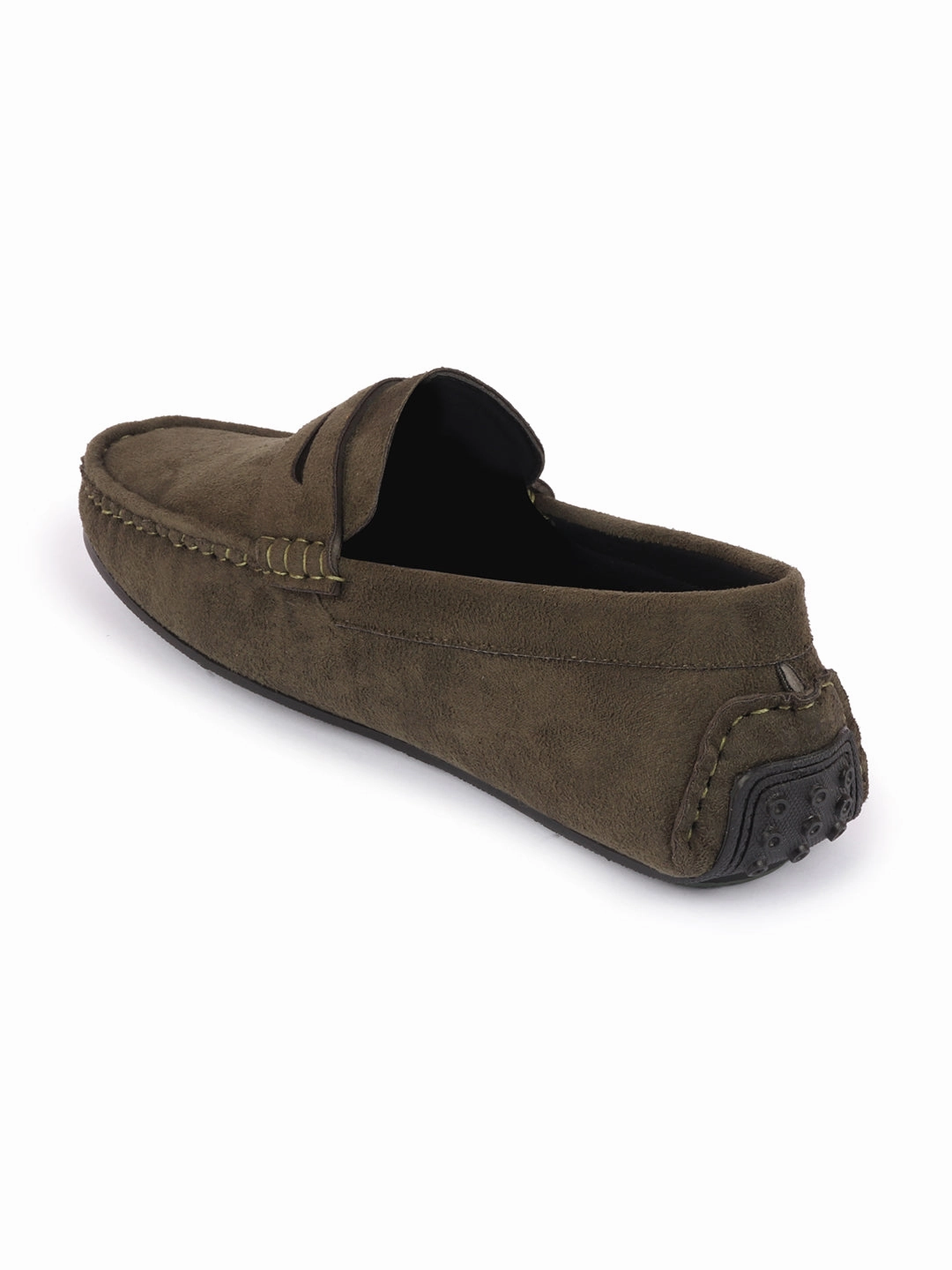 Formal With Casual Shoes Men Mehandi Suede Leather Side Stitched Driving Loafer and Moccasin