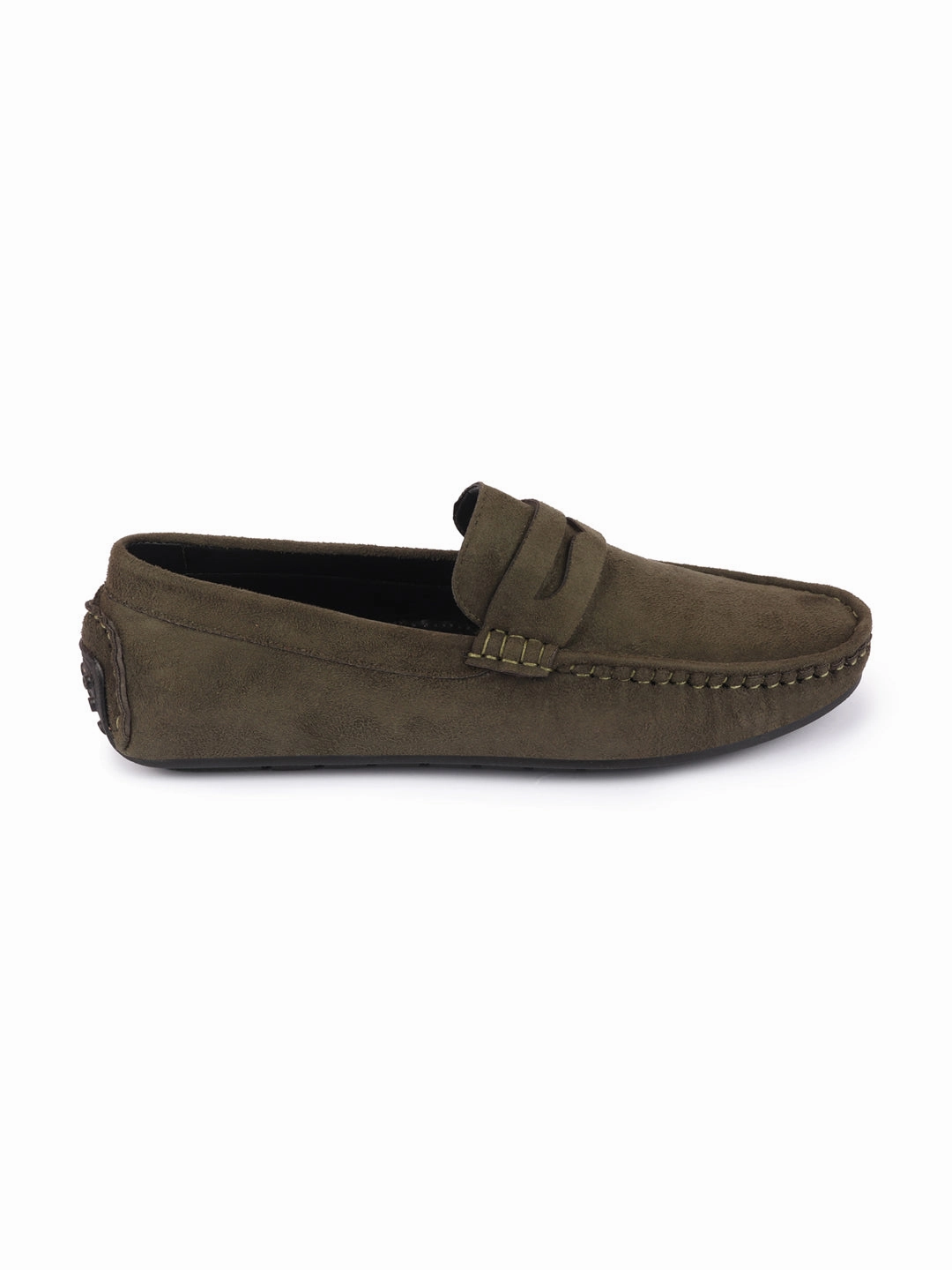 Men Mehandi Suede Leather Side Stitched Driving Loafer and Moccasin Shoes For Smart Casual Attire