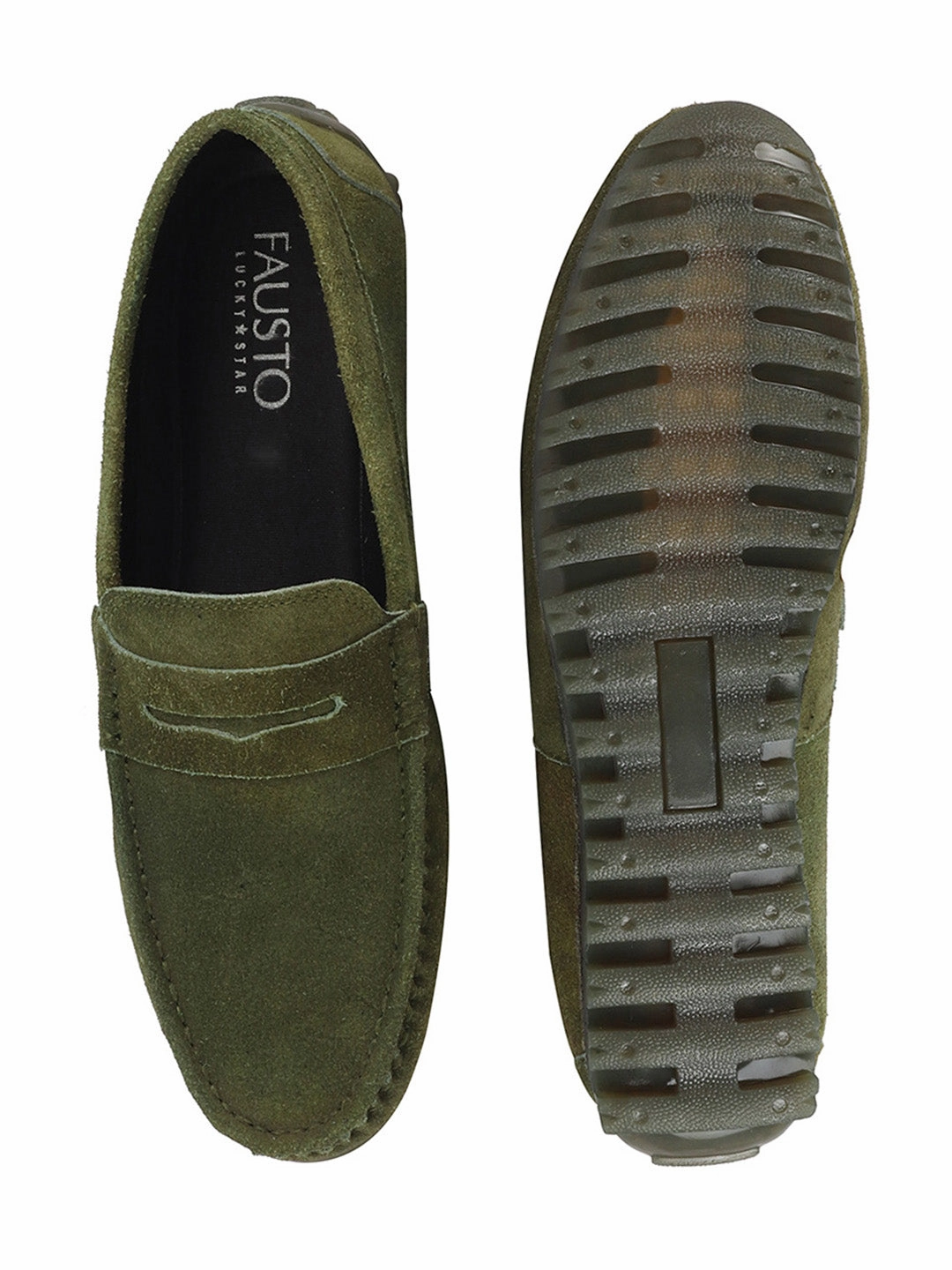 Low Top Casual Shoes Men Mehandi Suede Leather Side Stitched Slip On Driving Loafers and Mocassin