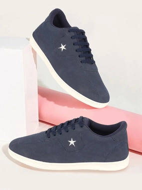 Skate Shoes Casually Men Navy Blue Classic Embroidery Star Upper Soft Suede Leather Lace Up Sneakers Shoes