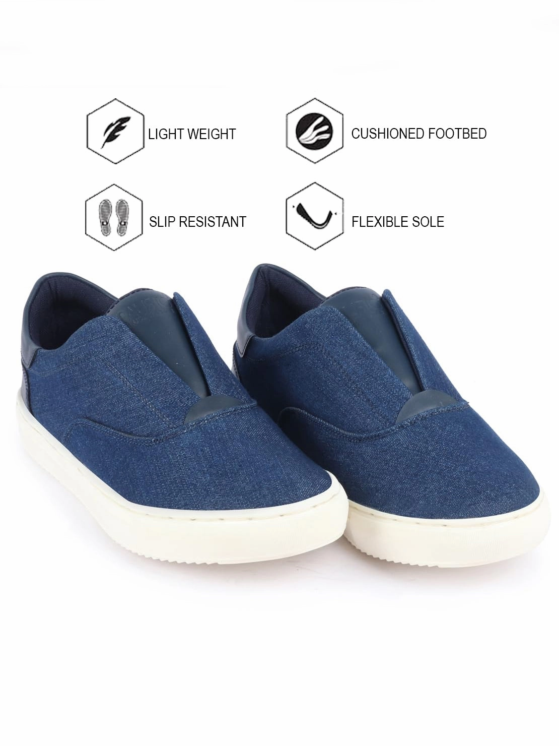 Printed Casual Shoes Men Navy Blue Classic Upper Denim Comfort No Touch Slip On Canvas Sneakers Shoes