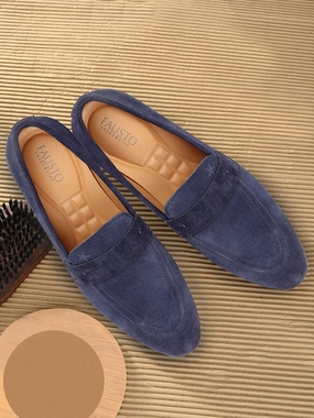 Waxy Driver Moc Casual Shoes Men Navy Blue Suede Leather Outdoor Penny Loafer Shoes