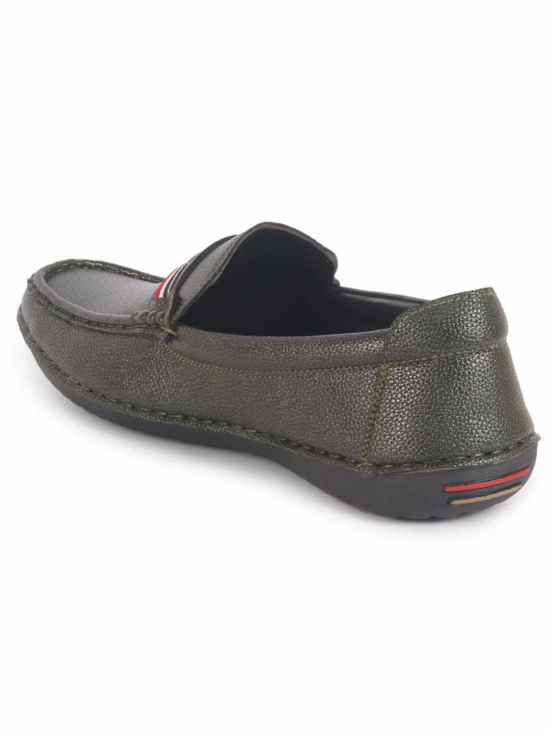 Best Business Casual Shoes For Comfort Men Olive Stitched Stripe Design Classic Slip-Ons Loafer with Flexible Slip Resistant Sole|Slip On Shoes|Casual Shoes