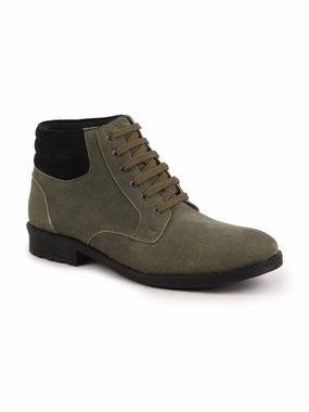 Men Olive Suede Leather Chukka High Ankle Boot For Biking|Hiking|Trekking Best Extra Wide Hiking Shoes