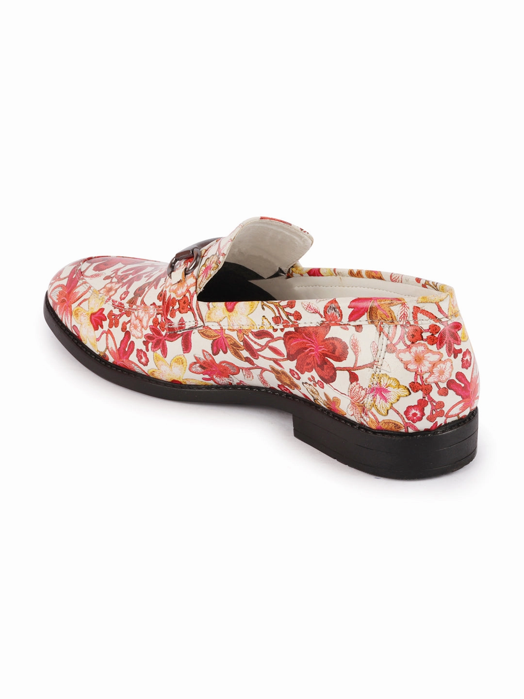 Vintage Sandals Casual Chunky Heel Buckle Shoes Men Red Floral Print Horsebit Buckle Weekend Wedding Evening Party Shoes Loafers