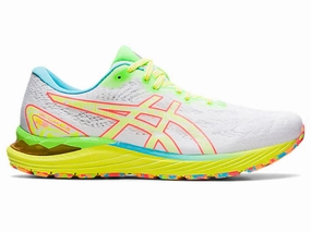 Men's Asics Gel-Cumulus 23, White/Safety Yellow, 9.5 D Medium Best Asics Shoes For Gym Training