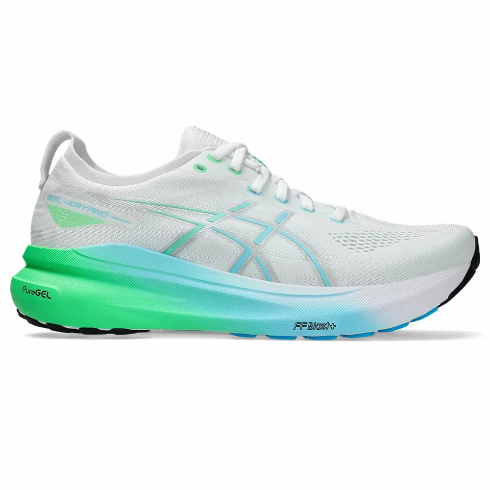 Asics New York Marathon Shoes 2018 Men's Asics Gel-Kayano 31, White/Bright Cyan, 12 D Medium