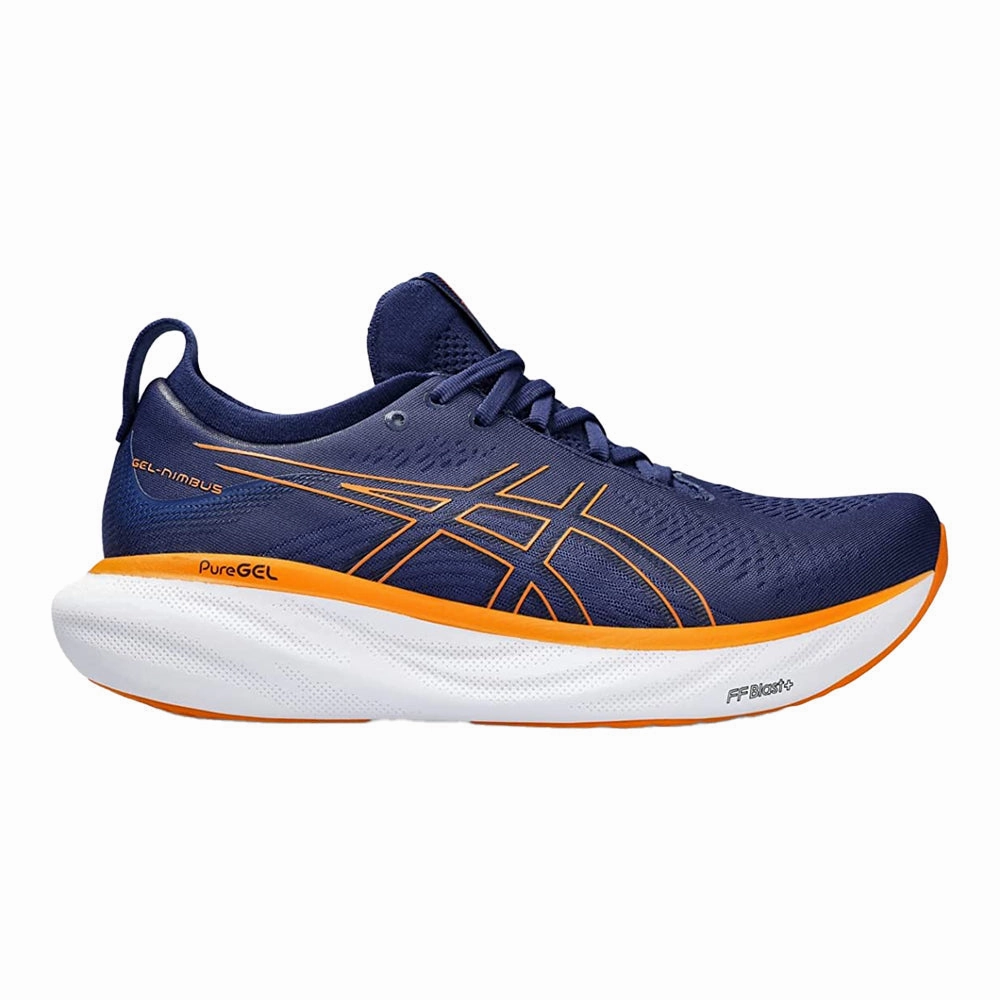 Gt 1000 5 Running Shoe By Asics Men's Asics Gel-Nimbus 25, Deep Ocean/Bright Orange, 10.5 D Medium