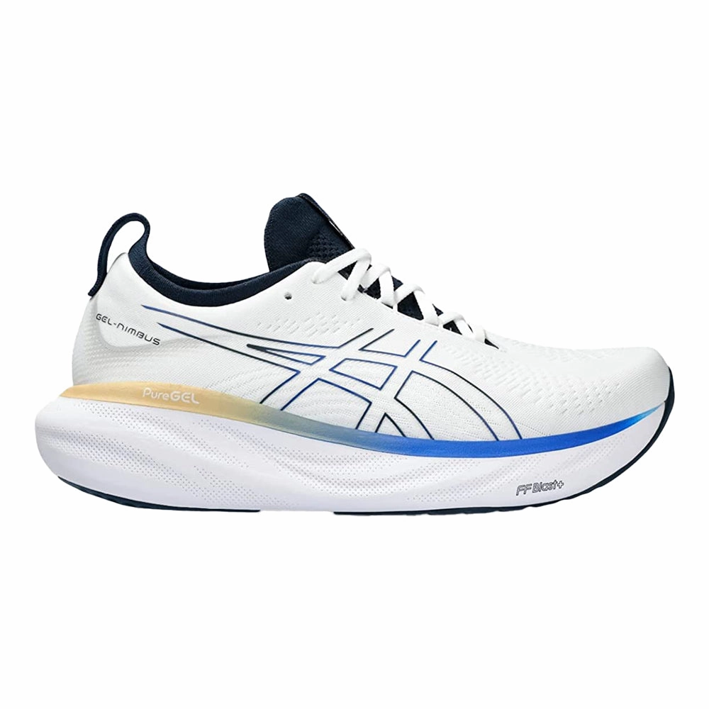 Men's Asics Gel-Nimbus 25, White/Illusion Blue, 9.5 D Medium Best Asics Outdoor Running Shoes