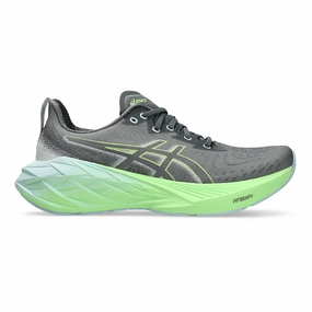 Men's Asics Novablast 4, Steel Grey/Electric Lime, 15 D Medium Good Running Shoes Asics