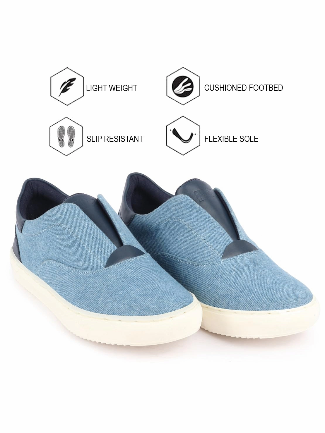 Men Sky Blue Classic Upper Denim Comfort No Touch Slip On Canvas Sneakers Shoes Casual Dress Shoes Slip-on