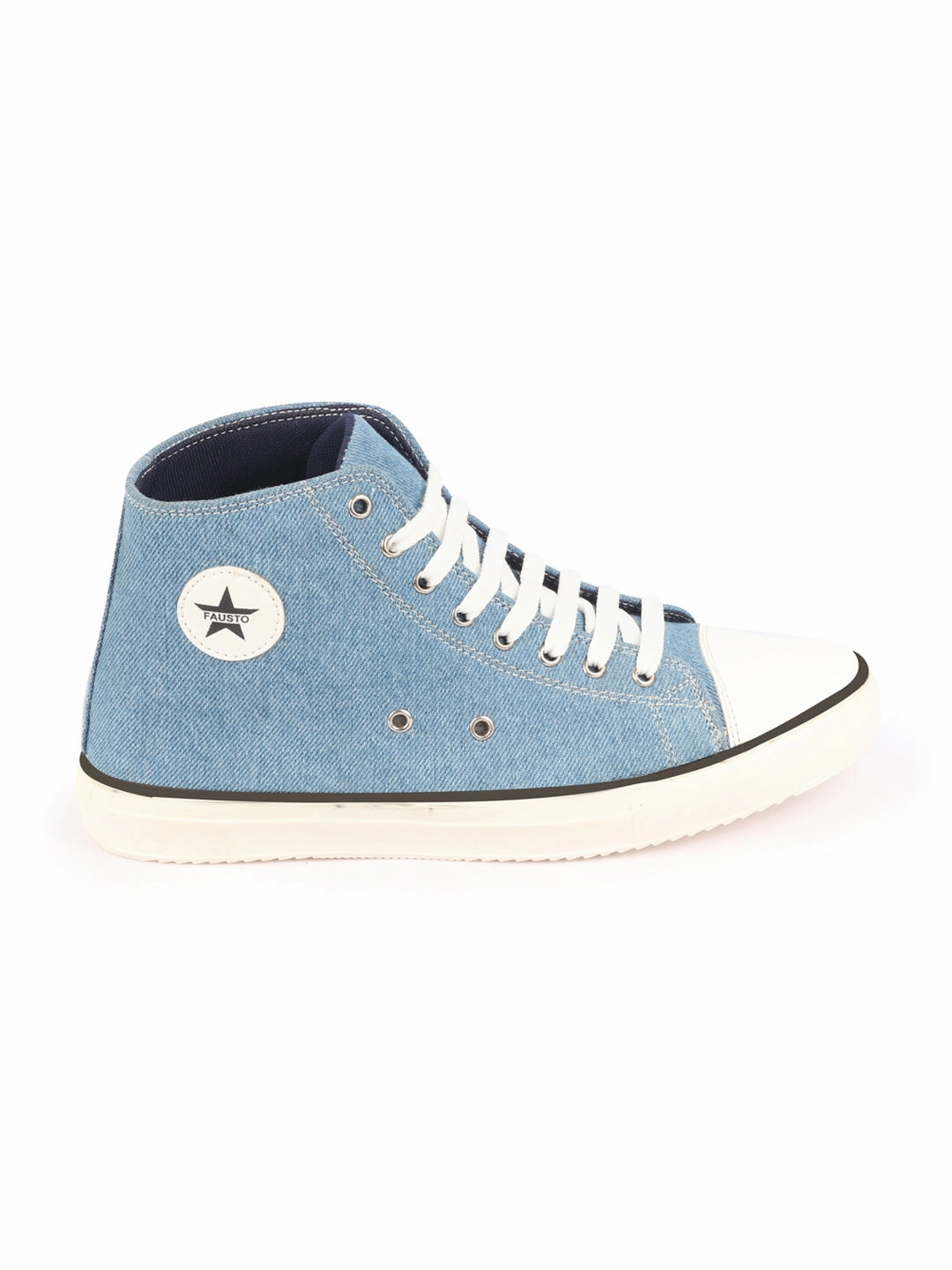 Best Casual Training Shoes Men Sky Blue Mid Top Star Toe Cap Upper Denim 8-Eye Lace Up Canvas Sneakers Shoes