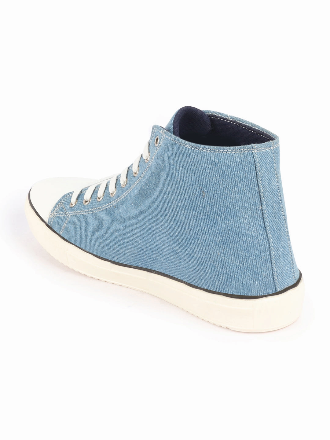 Men Sky Blue Mid Top Star Toe Cap Upper Denim 8-Eye Lace Up Canvas Sneakers Shoes Gore Tex Shoes Casual