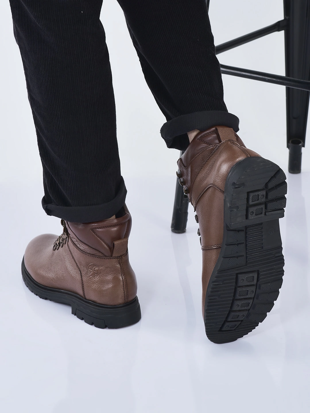 Hiking Boot Laces Men Tan Genuine Leather 5-Hook Lace Up Boots for Trekking and Hiking|High Ankle Boots|Anti Skid Sole