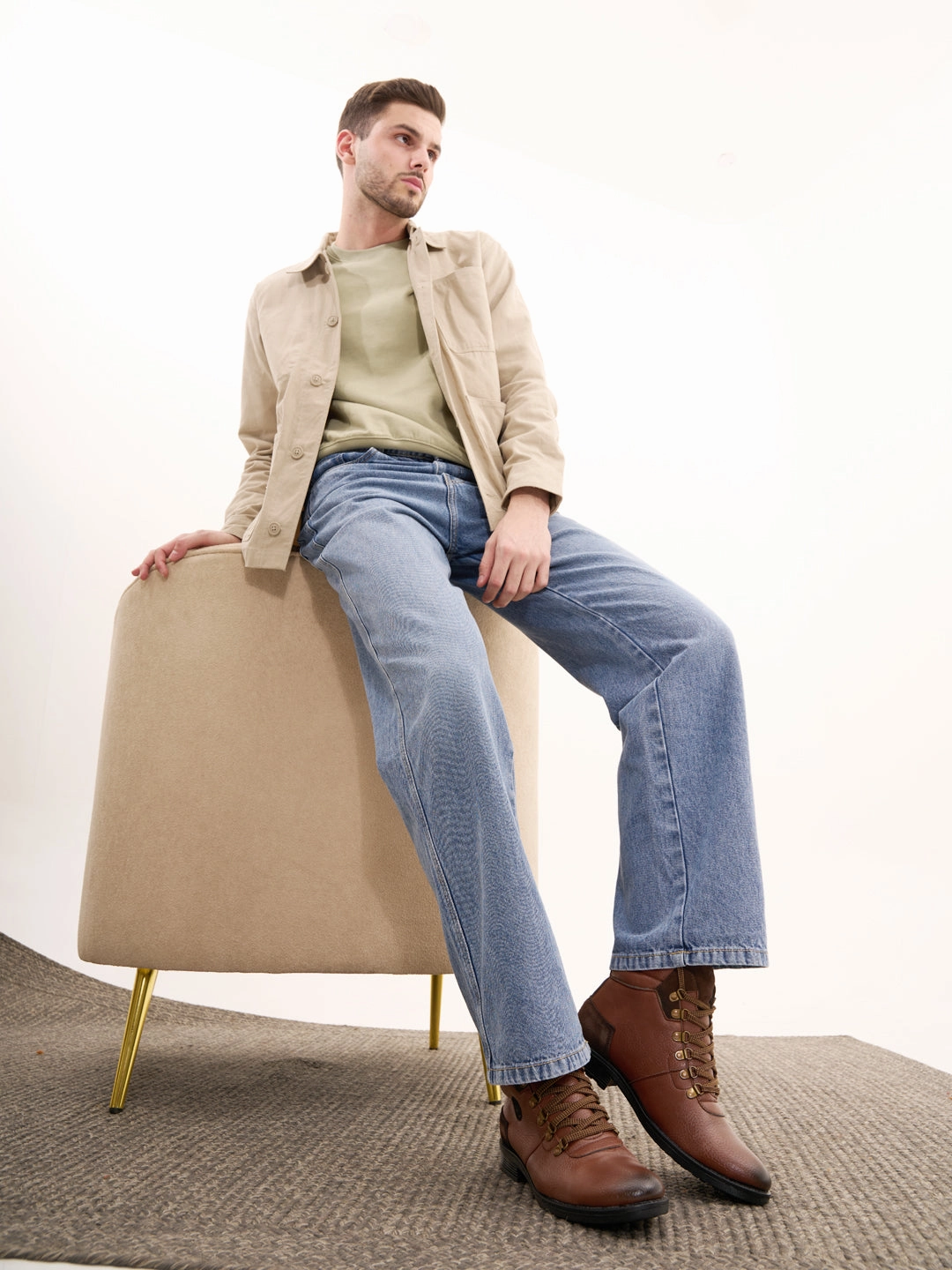 Men Tan Genuine Leather 6-Eye Metallic Lace Up Hook Classic High Ankle Boot For Trekking|Biking|Hiking Waterproof Low Hiking Shoes