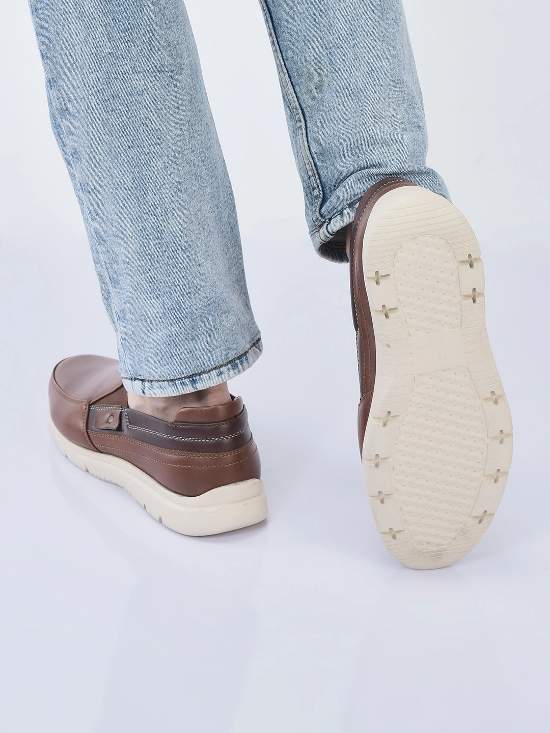 Men Tan Genuine Leather Feather Lightweight EVA Sole Formal Office Comfort Broad Feet Slip On Shoes Hunting And Hiking Boots