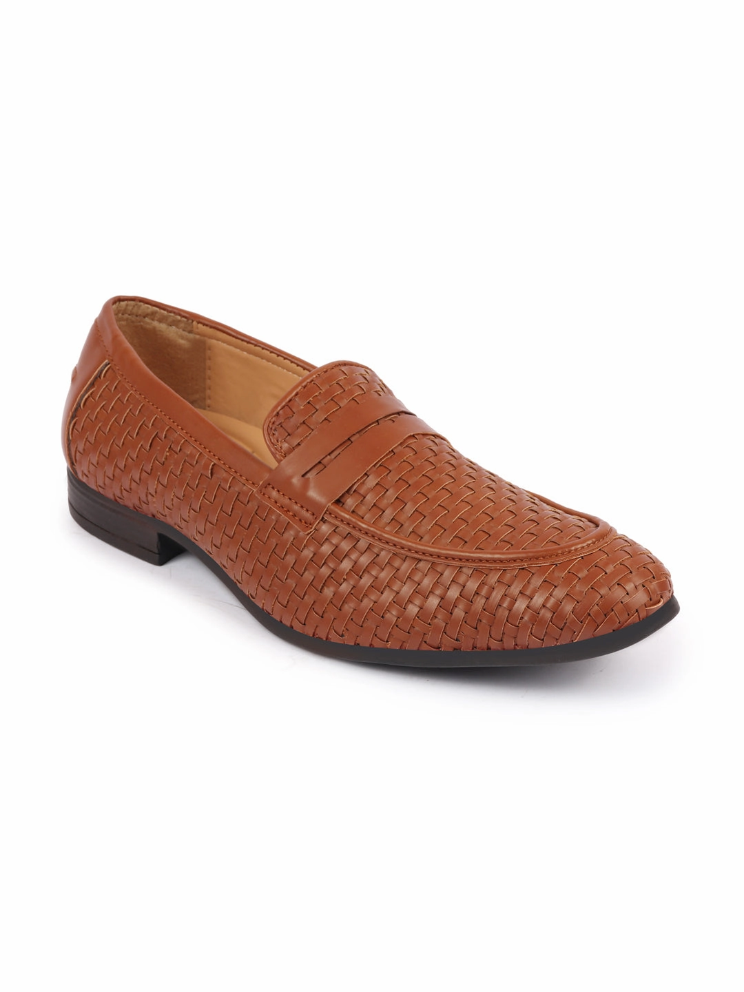 Summer Business Casual Shoes Men Tan Hand Knitted Design Penny Loafer Slip On Shoes