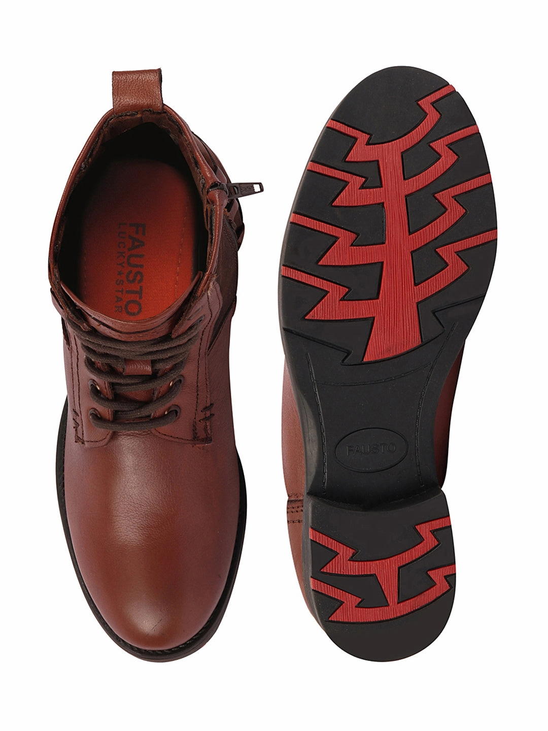 Men Tan High Ankle Genuine Leather Side Zipper 7-Eye Lace Up Classic Hiking Flat Boots Humtto Hiking Boots