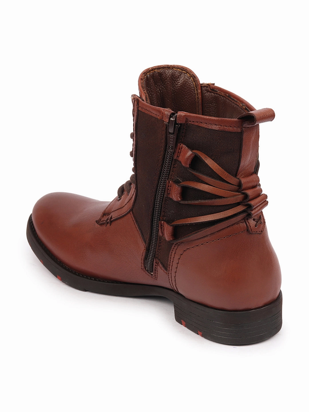 Men Tan High Ankle Genuine Leather Side Zipper 7-Eye Lace Up Classic Hiking Flat Boots Speed Solo Mid Waterproof Hiking Boots