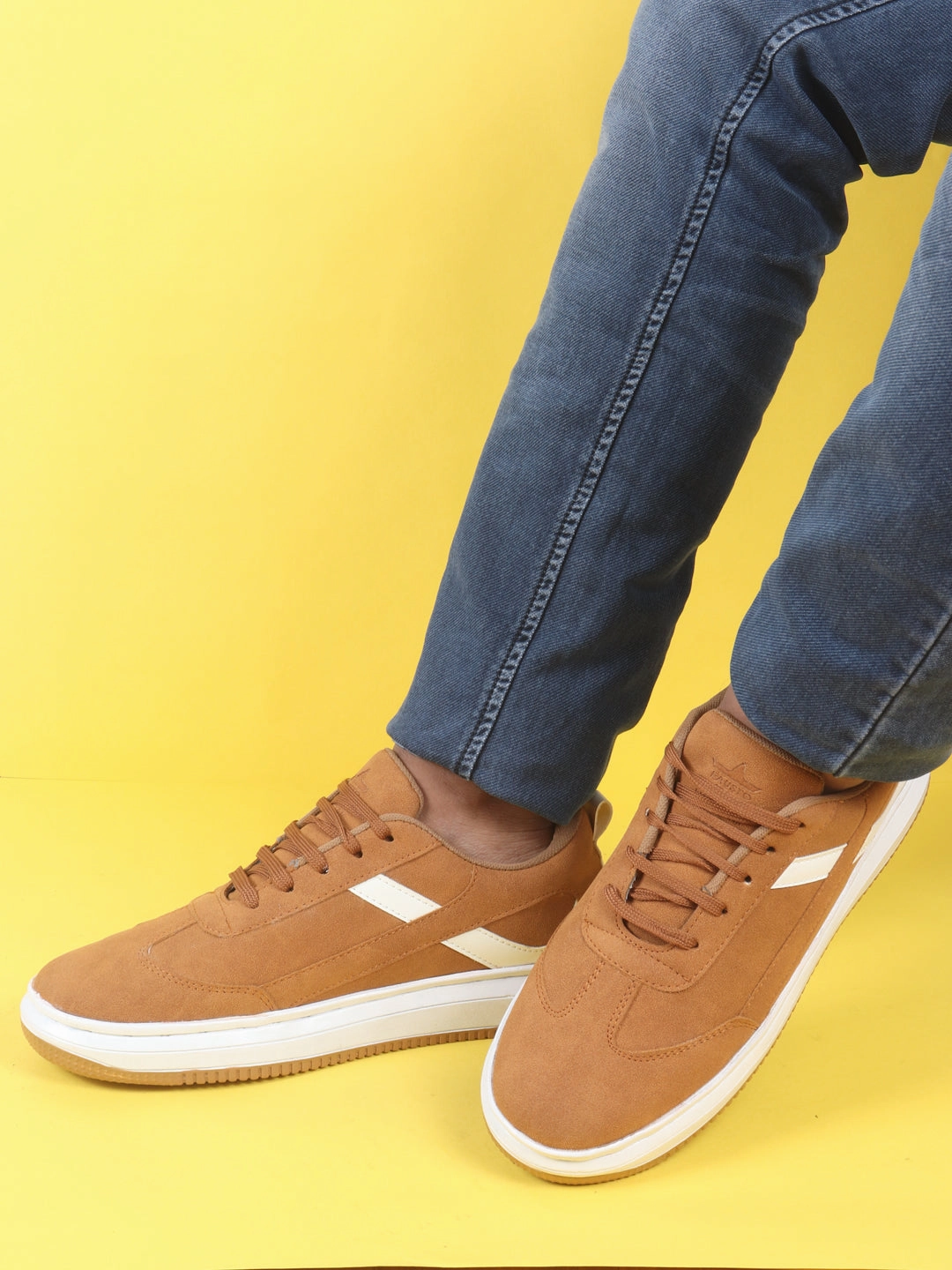 Men Tan Lace Up White Stripped Trendy All Day Comfortable Lightweight Sneakers Casual Shoes Best Casual Shoes Summer