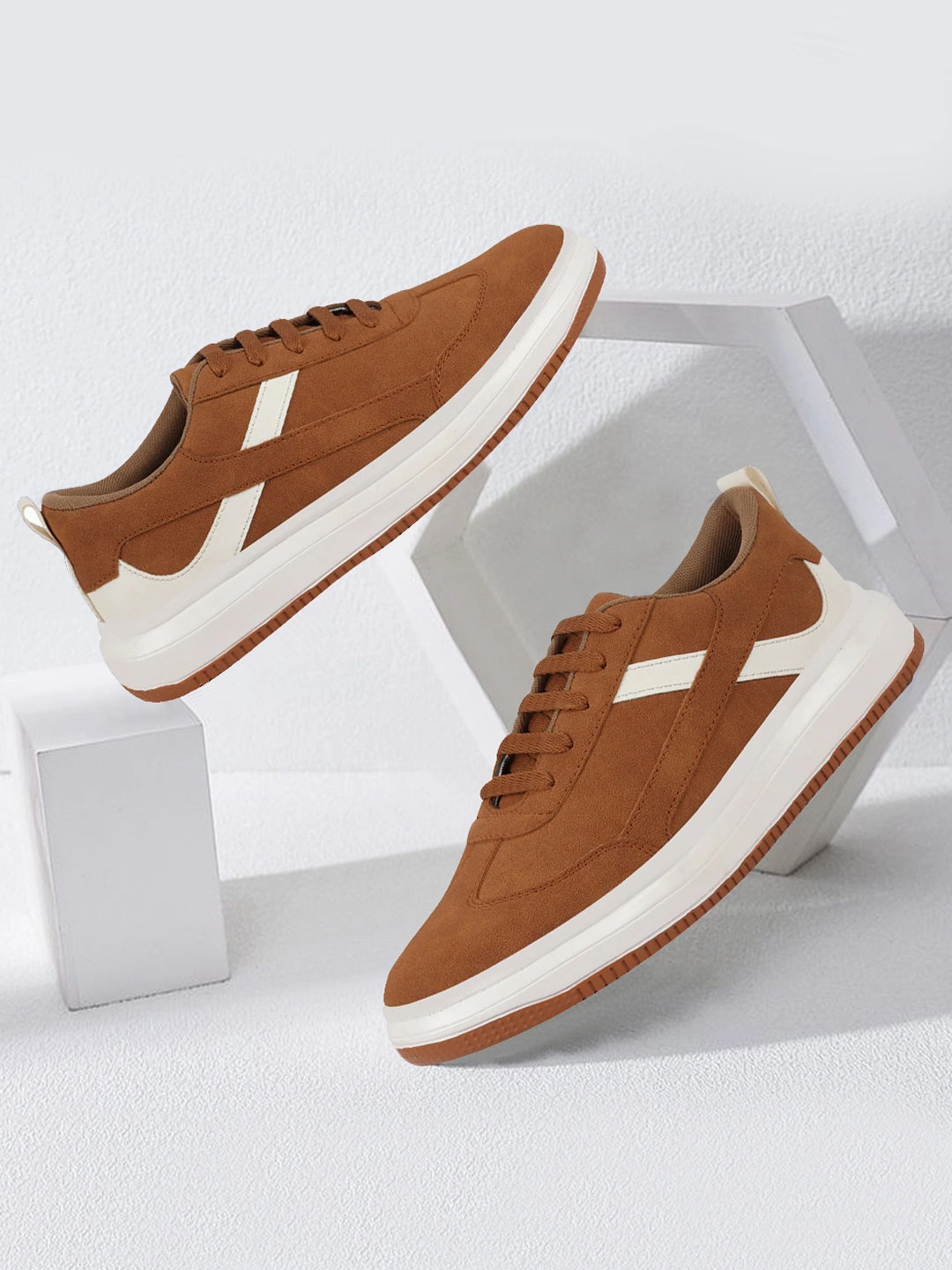 Louis Philippe Casual Shoes Men Tan Lace Up White Stripped Trendy All Day Comfortable Lightweight Sneakers Casual Shoes