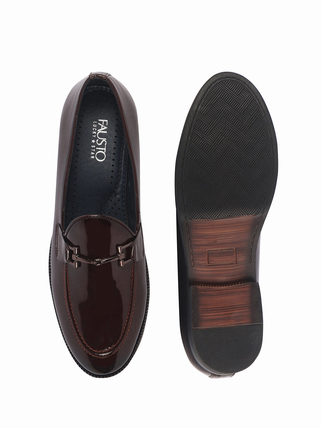 Crocodilely Casual Shoe Men Tan Patent Leather Horsebit Buckle TPR welted Sole Ethnic Slip On Shoes|Party Shoe|Anti Skid Sole