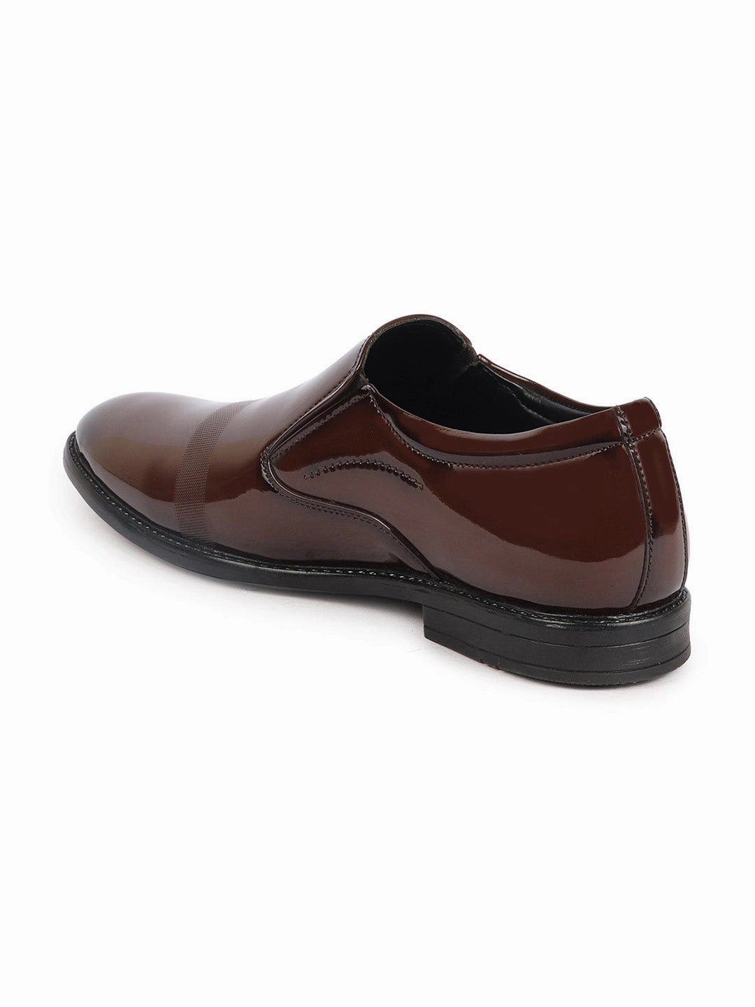 Men Tan Patent Leather Party Formal Textured Strip Slip On Shoes Aztec Hiking Boots