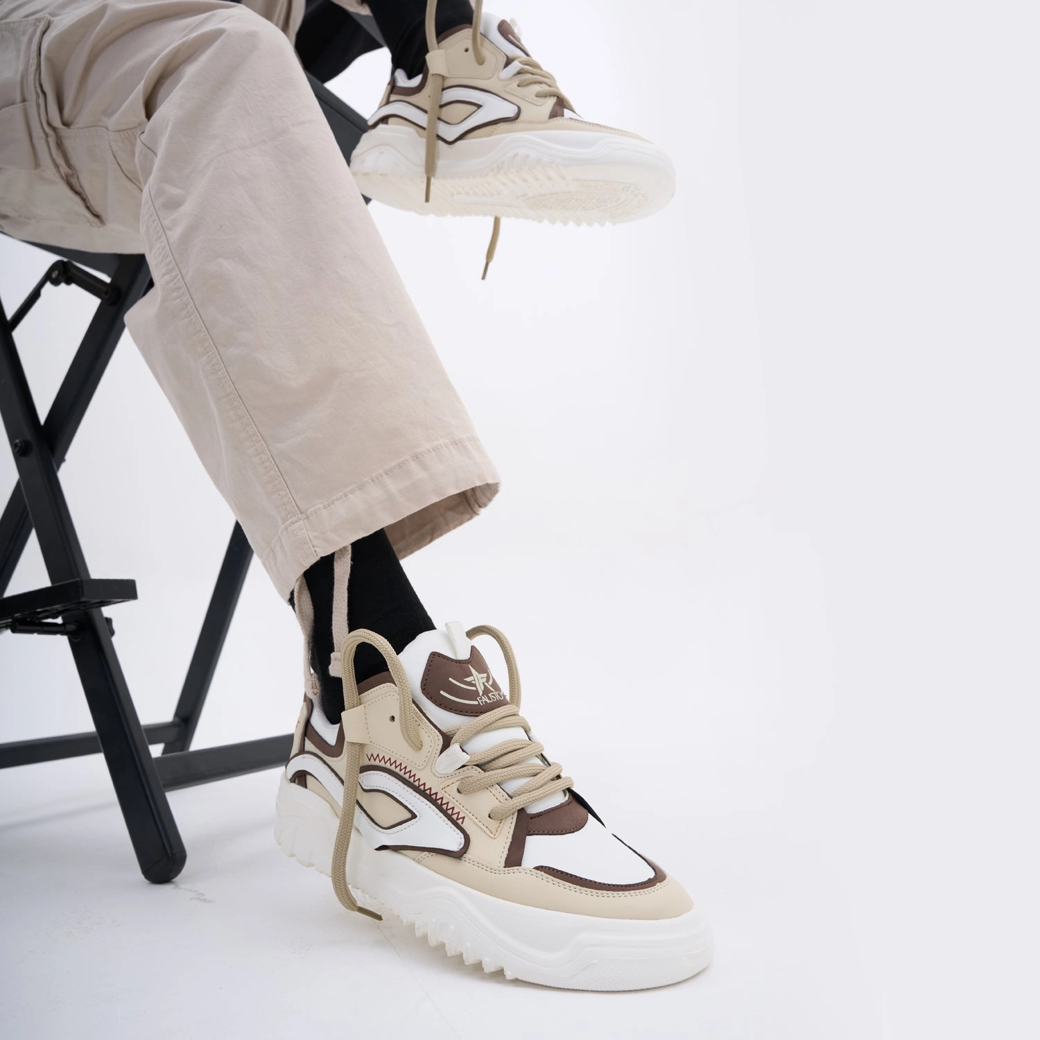 Non Slip Casual Shoes Men White Colorblocked Mid Top Chunky Lace Up Sneaker Shoes|Feather Lite Casual Shoes|Mid Ankle Sneaker Shoes