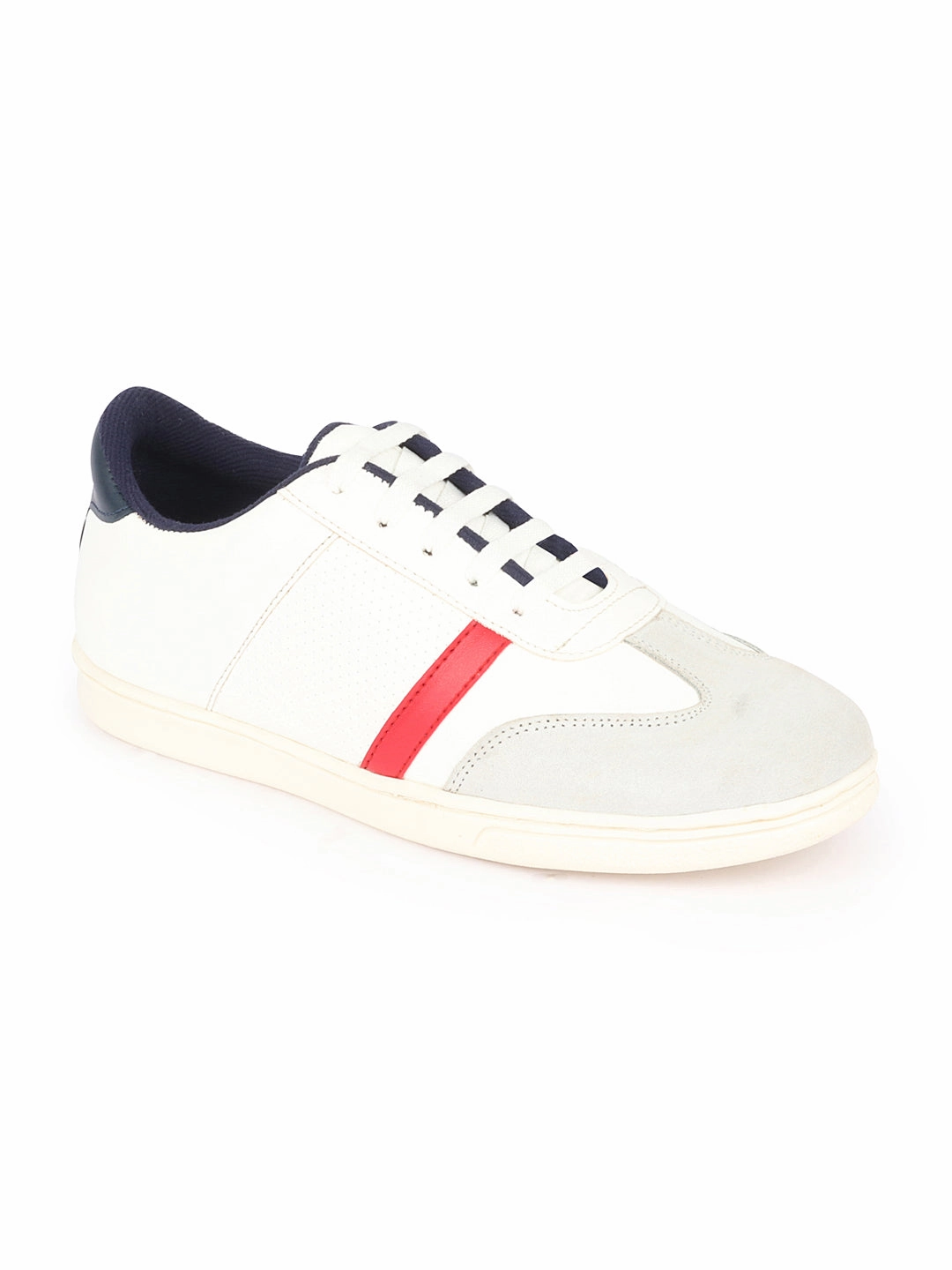 Textured Slip-on Casual Shoes Men White Embellished Strip Breathable Upper PU Suede Leather Lace Up Sneakers Shoes