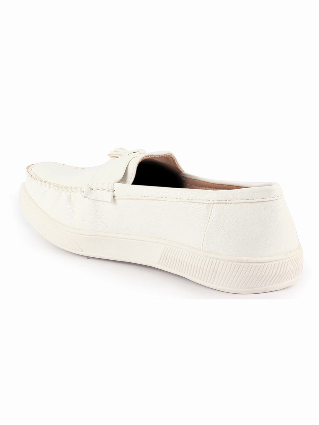 Men White Faux Leather Stitched Casual Tassel Loafers|Mocassin Slip On Casual Shoes with TPR Sole|All Day Long Comfort Mens Dryjoys Tour Casual Golf Shoe