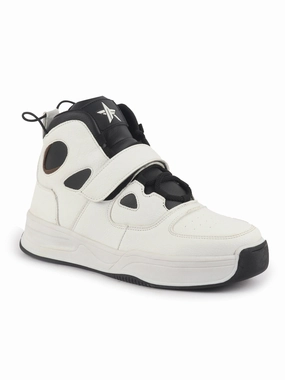 Mary Jane Sneakers Men White High Ankle Casual Chunky Lace Up Sneakers With Hook And Loop Closure Strap|Rubber Outsole High Top Basketball Shoes