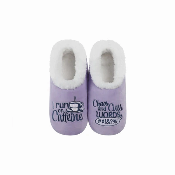 Snoozies I Run On Caffeine Anime Slippers