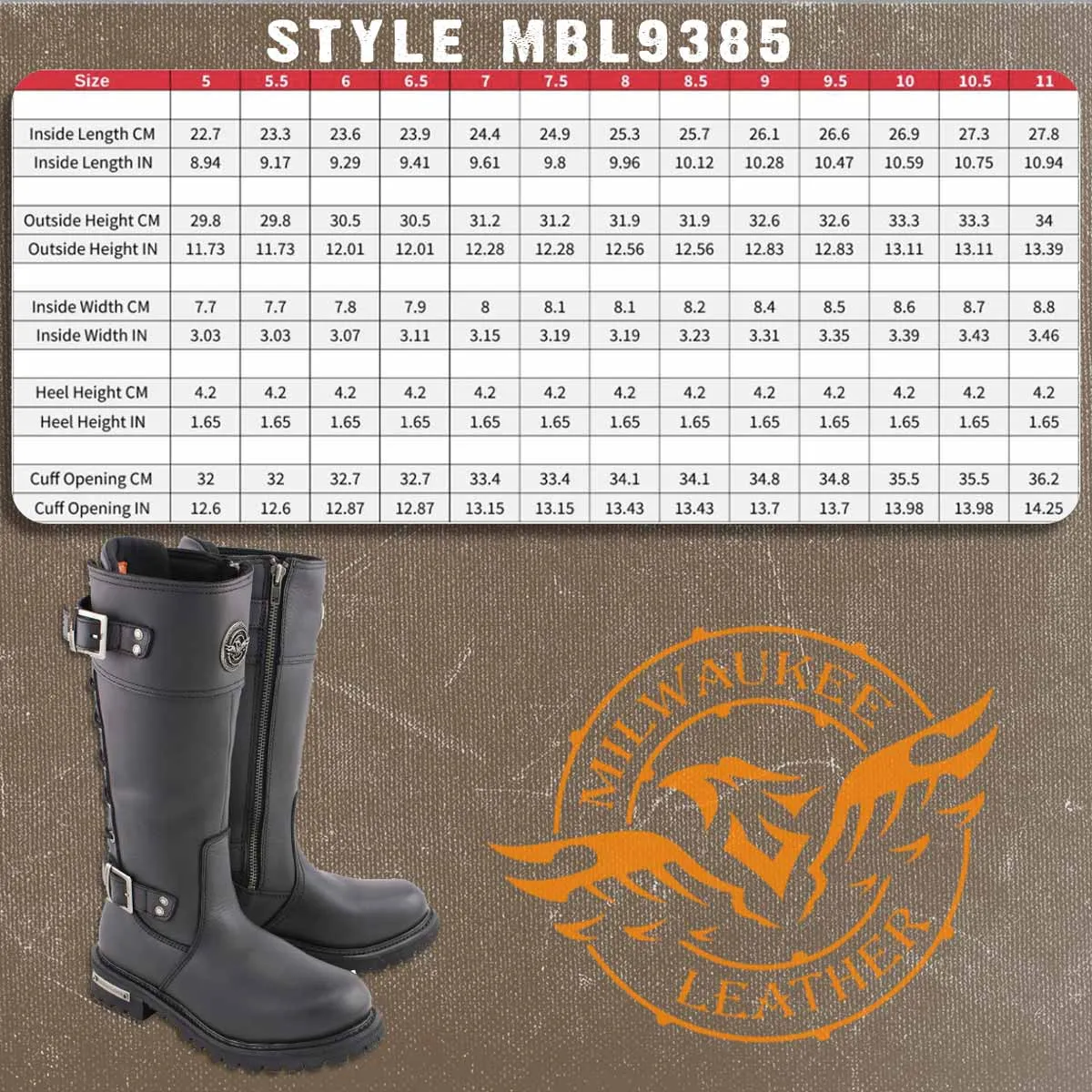 Bling Combat Boots Milwaukee Leather MBL9385 Women's Black Leather 15-Inch Calf Laced Motorcycle Riding Boots with Side Zipper