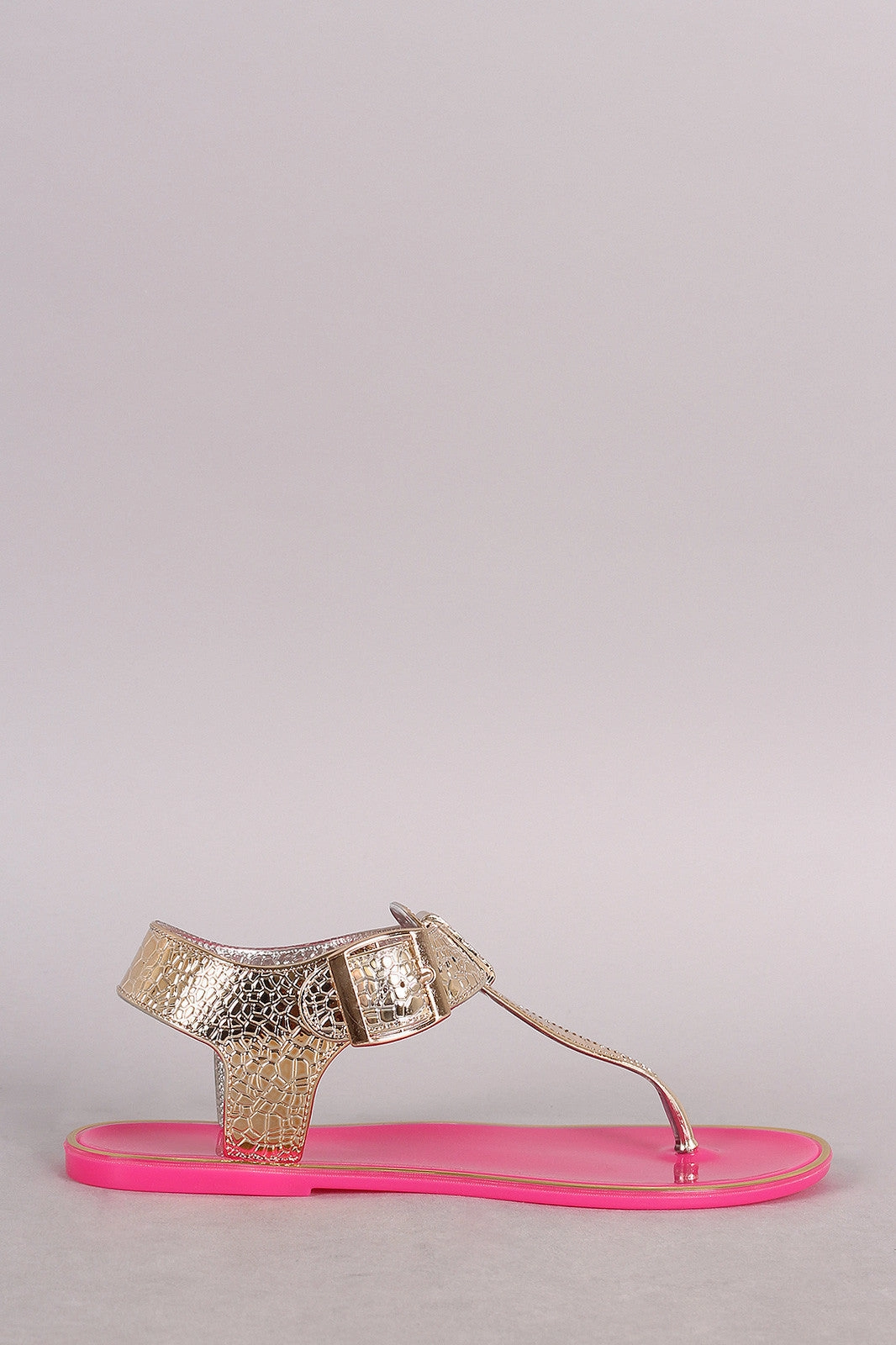 Wide Fit Shoes Flats Misbehave Jelly Lizard T-Strap Thong Flat Sandal