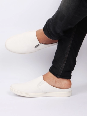 Men White Casual Back Open Canvas Stylish Slip On Shoes Dress Sneakers Casual Oxford Formal Shoes