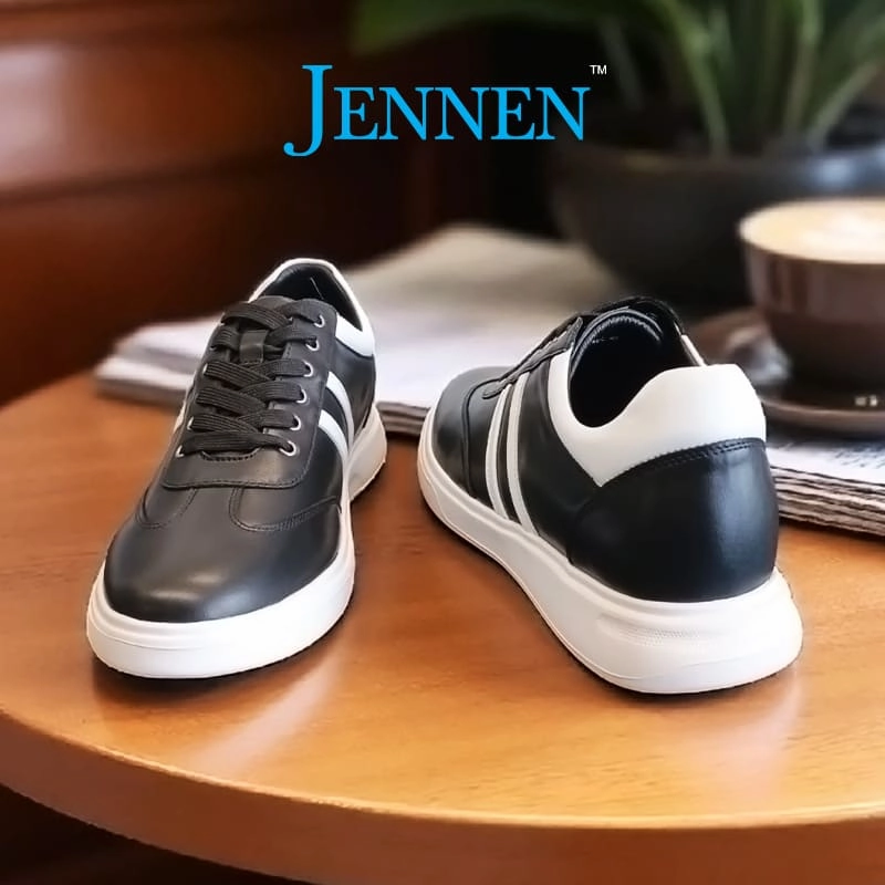 Mr. Ezekiel 6cm | 2.4 Inches Black Leather Elevator Sneakers |  Casual Leather Elevator Sneakers Shoe Tree For Sneakers