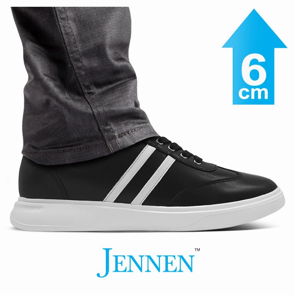 Classic Az Sneakers Mr. Ezekiel 6cm | 2.4 Inches Black Leather Elevator Sneakers |  Casual Leather Elevator Sneakers