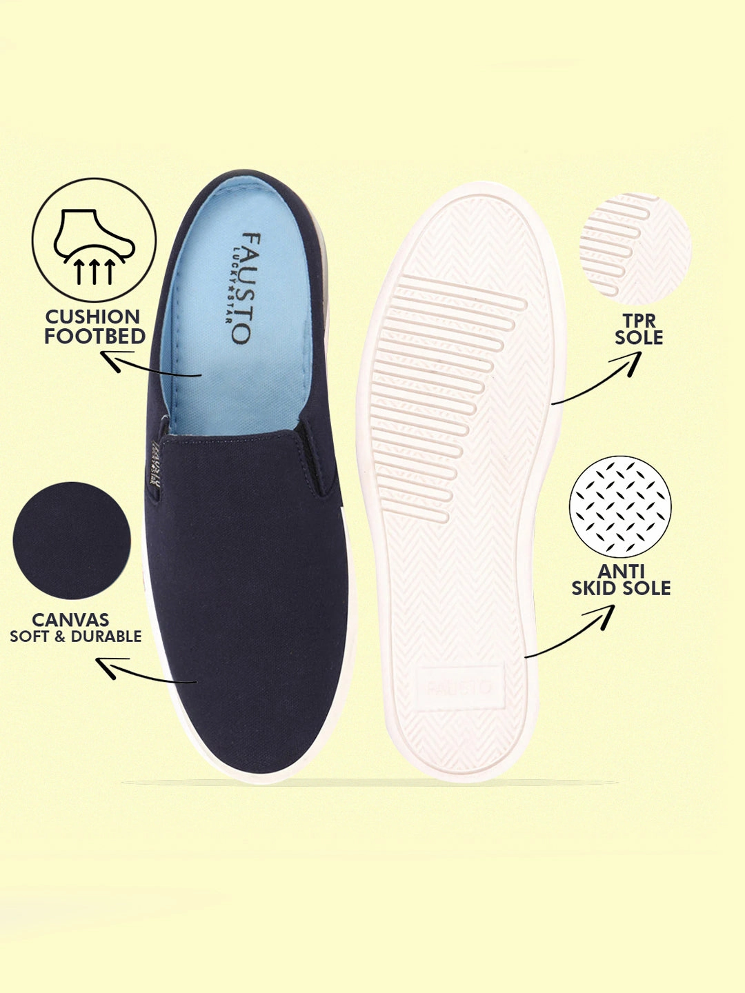 Easy Rider Casual Shoes Men Navy Blue Casual Back Open Canvas Stylish Slip On Shoes